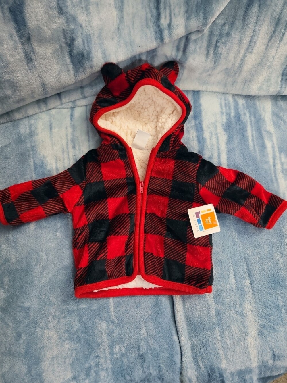 Healthtex Faux Fur Baby Coat 1-3 Months Red Hooded